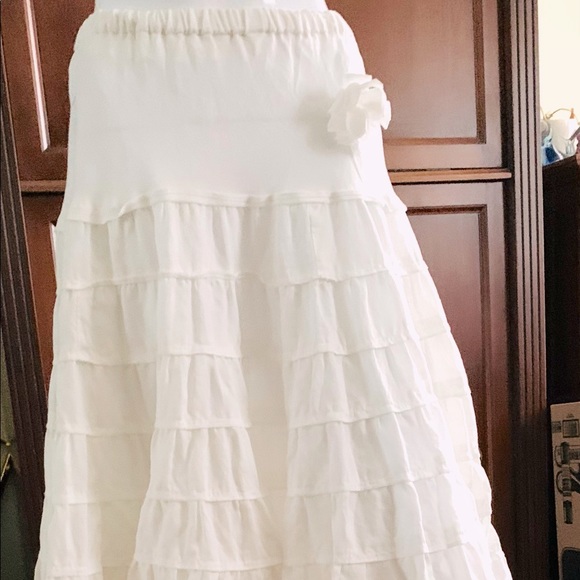Beautiful White Linen long Skirt full circular Tiered Ruffles elastic waist US M - Picture 7 of 13
